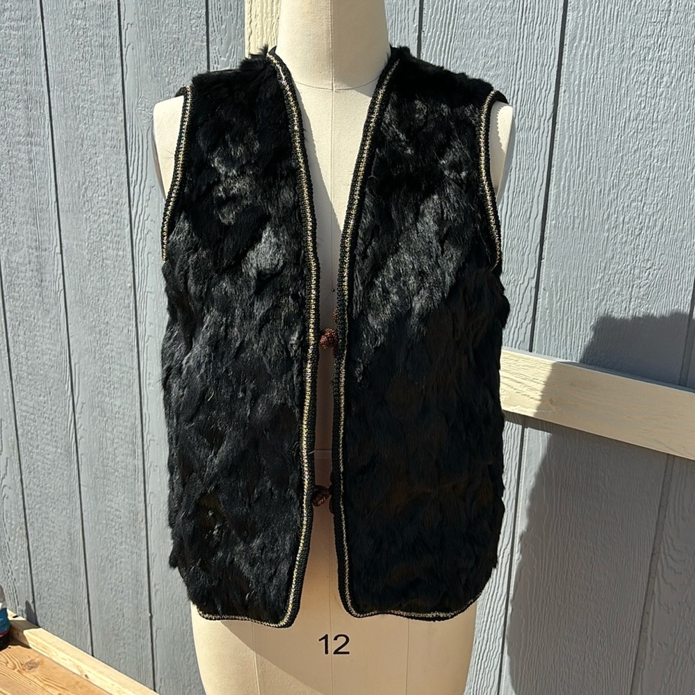 Burning man black Rabbit fur vest with pockets m / L